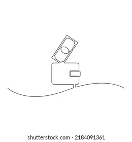 Wallet One Line, Vector Drawing. Isolated White Background.
