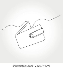 Wallet one line, vector drawing. Isolated white background.
