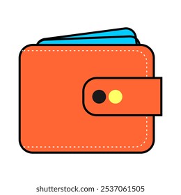 WALLET ORANGE COLOR WITH BLUE CARD ICON VECTOR