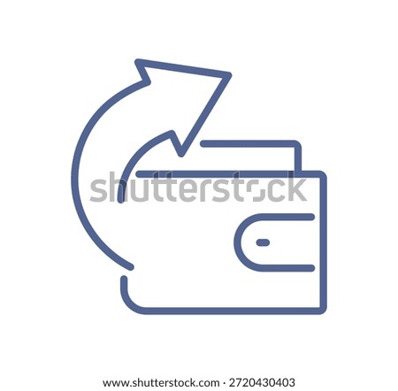 Wallet with outgoing arrow icon, money spending and payment outflow, expense transaction, financial withdrawal and budget usage line flat vector illustration