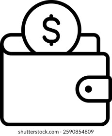 Wallet outline Icon for Digital Payments. Money storage symbol, personal wallet illustration, financial management icon