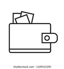 Wallet outline thin icon flat vector isolated. Bank business payment dollar pictogram currency. Exchange finance transfer internet. Reward cashback ecommerce withdrawal. Account smart  transaction.  