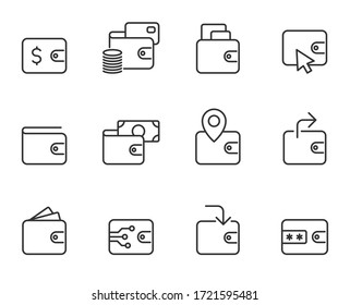 Wallet outline vector icons isolated on white background. Wallet commercial business line icon set for web, mobile apps, ui design and print. Business and finance icons