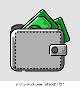 Wallet overflowing with cash and surrounded by stars. Suitable for finance, business, success, abundance, wealth, investment, savings, expenses, and budgeting concepts.