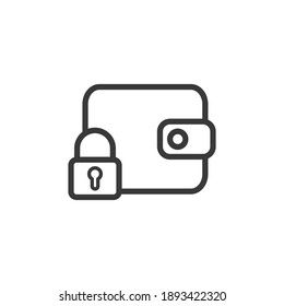 Wallet with padlock line icon, outline vector sign, linear style pictogram isolated on white. Locked wallet symbol, logo illustration. Editable stroke