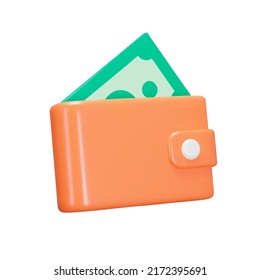 Wallet with paper money 3d icon. Isolated object on a transparent background