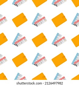 Motif de portefeuille et tickets sur fond blanc. Image vectorielle à utiliser dans le web design