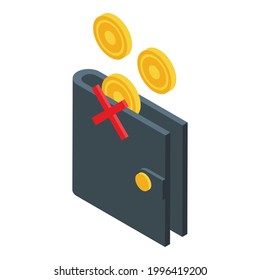 Icono de cancelación de pago de cartera. Isometric del icono vectorial de cancelación de pago de cartera para diseño web aislado en fondo blanco