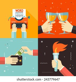 Wallet Payment Word Power Mass Media Victory Success Hands Icon on Stylish Background Modern Flat Design Vector Illustration