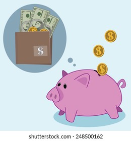 Wallet  and  piggy bank  in vector