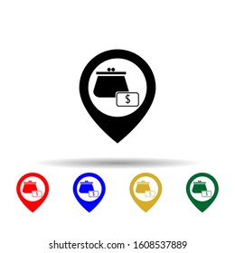 Wallet in pin multi color style icon. Simple glyph, flat vector of profit icons for ui and ux, website or mobile application