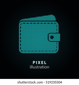 Wallet - pixel icon. Vector Illustration. Design logo element. Isolated on black background. It is easy to change to any color.