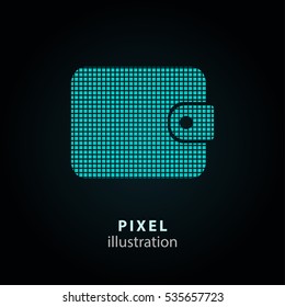 Wallet - pixel icon. Vector Illustration. Design logo element. Isolated on black background. It is easy to change to any color.