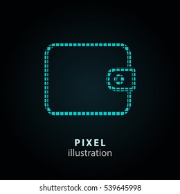 Wallet - pixel icon. Vector Illustration. Design logo element. Isolated on black background. It is easy to change to any color.
