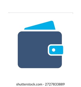 Carteira bolsa ícone azul plano vetor design dinheiro símbolo financeiro pagamento riqueza poupança moeda elemento gráfico sinal
