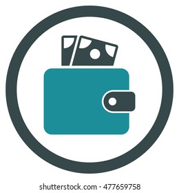 Wallet rounded icon. Vector illustration style is flat iconic bicolor symbol, soft blue colors, white background.
