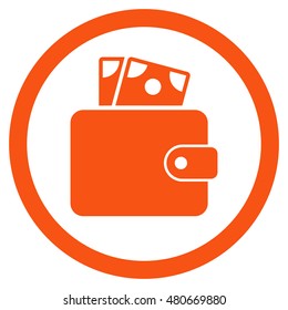 Wallet rounded icon. Vector illustration style is flat iconic symbol, orange color, white background.