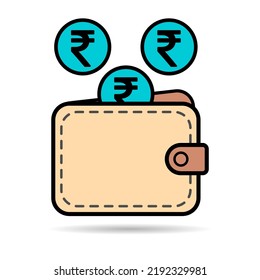 Wallet rupee icon shadow, finance flat symbol, economy deposit cash vector illustration sign .