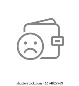 Wallet with sad face line icon. Bankruptcy, dislike, negative feedback symbol