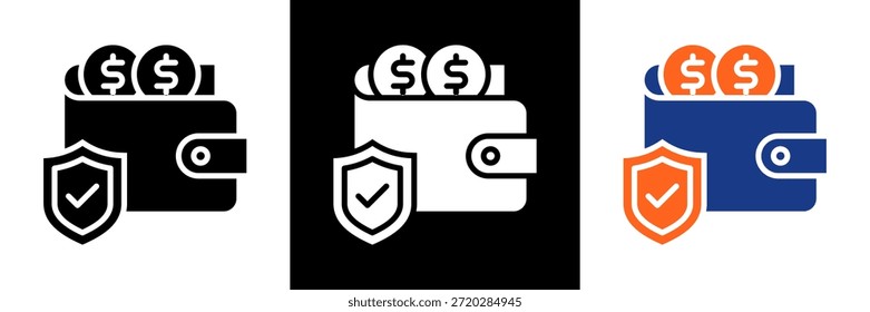 Wallet Segurança Ícone Definir Glifo Vetor Ilustração