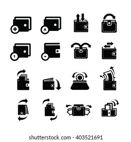 Wallet set and bubble talk and arrow icons