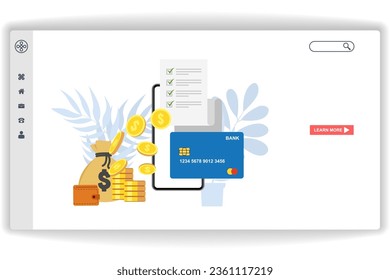 wallet and several stacks of coins . website page Invoice Payment. Modern flat design concept of web page design for website and mobile website