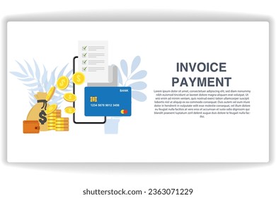 wallet and several stacks of coins . website page Invoice Payment. Modern flat design concept of web page design for website and mobile website