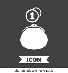 Wallet sign icon. Cash coins bag symbol. Graphic design element. Flat wallet cash symbol on dark background. Vector