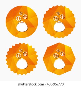 Wallet sign icon. Cash coins bag symbol. Triangular low poly buttons with flat icon. Vector