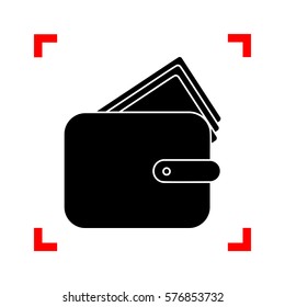 Wallet sign illustration. Black icon in focus corners on white background. Isolated.
