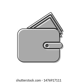 Wallet sign illustration. Black line icon with gray shifted flat filled icon on white background. Illustration.