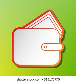 Wallet sign illustration. Contrast icon with reddish stroke on green backgound.