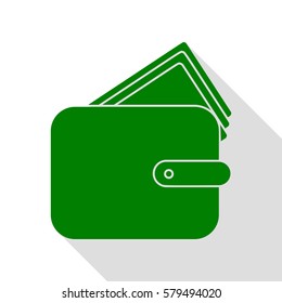 Wallet sign illustration. Green icon with flat style shadow path.