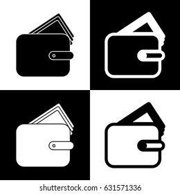 Wallet sign illustration. Vector. Black and white icons and line icon on chess board.