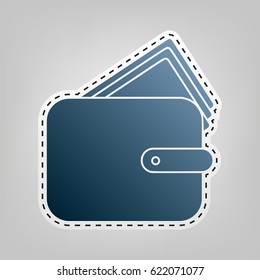 Wallet sign illustration. Vector. Blue icon with outline for cutting out at gray background.