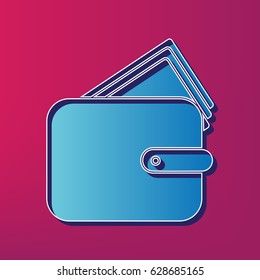 Wallet sign illustration. Vector. Blue 3d printed icon on magenta background.