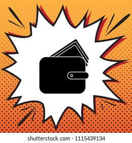 Wallet sign illustration. Vector. Comics style icon on pop-art background.