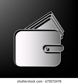 Wallet sign illustration. Vector. Gray 3d printed icon on black background.
