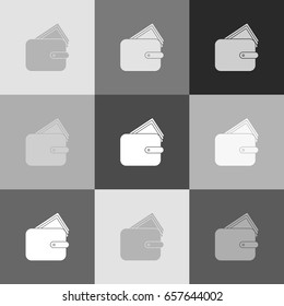 Wallet sign illustration. Vector. Grayscale version of Popart-style icon.