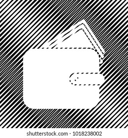 Wallet sign illustration. Vector. Icon. Hole in moire background.