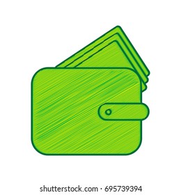 Wallet sign illustration. Vector. Lemon scribble icon on white background. Isolated