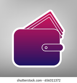 Wallet sign illustration. Vector. Purple gradient icon on white paper at gray background.