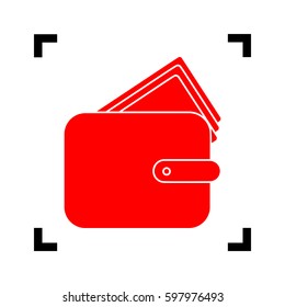 Wallet sign illustration. Vector. Red icon inside black focus corners on white background. Isolated.