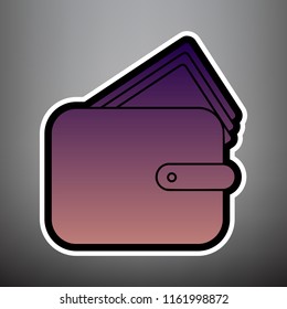 Wallet sign illustration. Vector. Violet gradient icon with black and white linear edges at gray background.