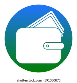 Wallet sign illustration. Vector. White icon in bluish circle on white background. Isolated.