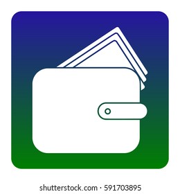 Wallet sign illustration. Vector. White icon at green-blue gradient square with rounded corners on white background. Isolated.