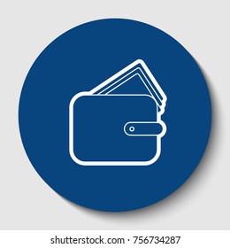 Wallet sign illustration. Vector. White contour icon in dark cerulean circle at white background. Isolated.