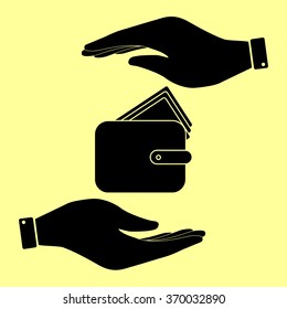 Wallet sign. Save or protect symbol by hands.
