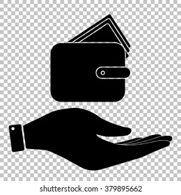 Wallet sign. Save or protect symbol by hand