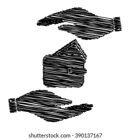 Wallet sign. Save or protect symbol by hands with scribble effect.